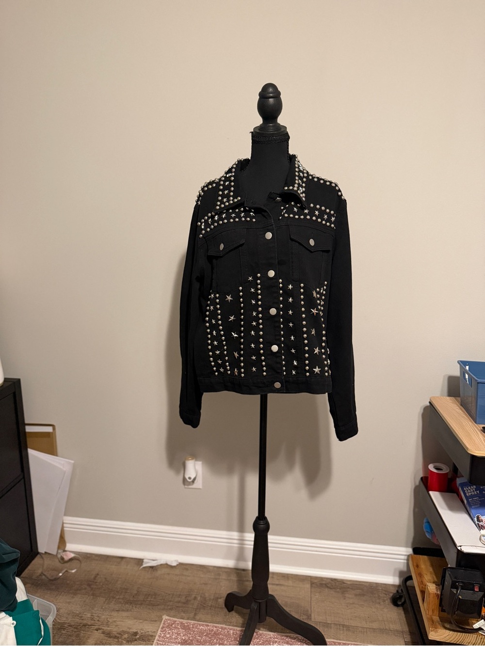 Fashion Nova Black Studded Star Denim Jacket